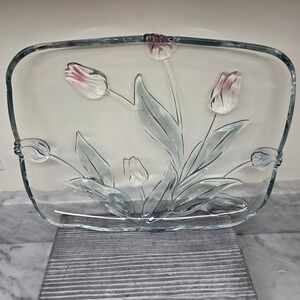 Vintage Mikasa Tivoli Collection Cut Glass Crystal Tulip Serving Dish Tray 14x11
